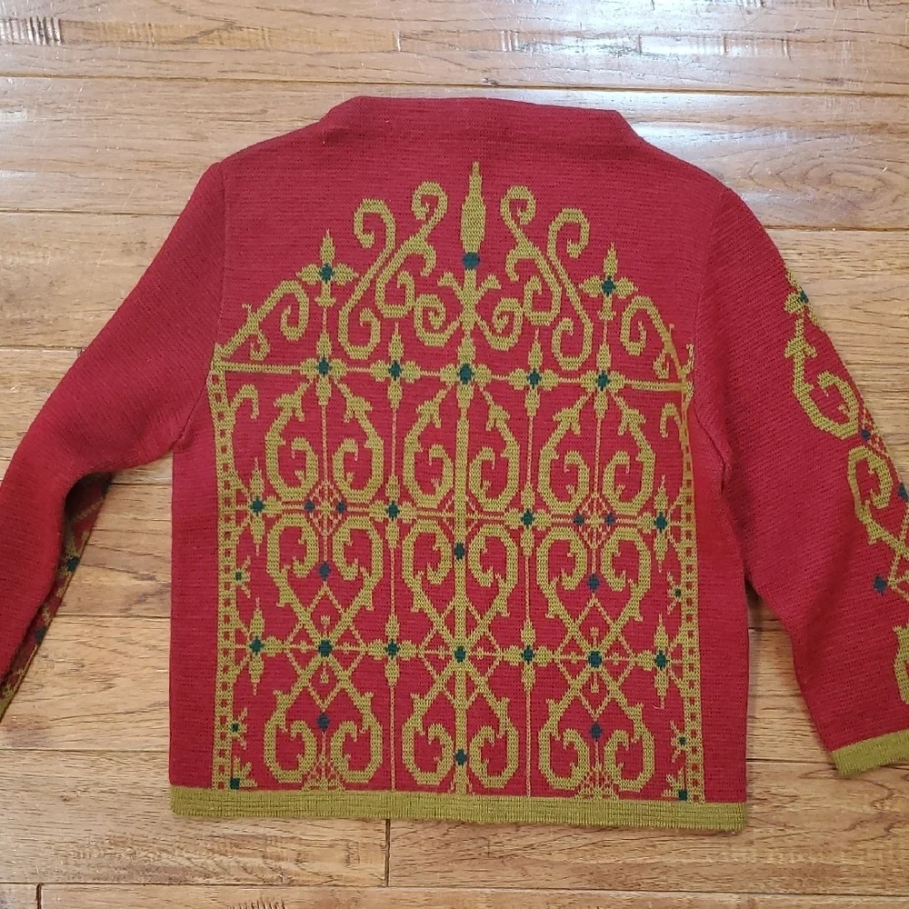 American Bazaar Red and Gold Patterned Sweater - Picture 1 of 4